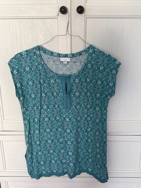 J. Jill Teal Patterned Cap-Sleeve Tunic